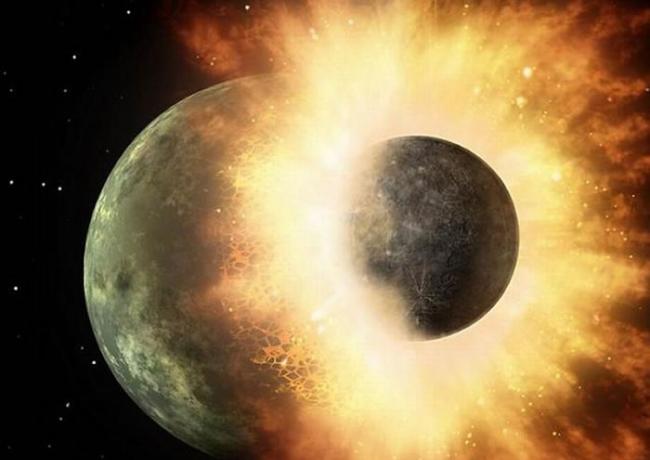 月球被认为形成于一颗火星大小行星侧击原始地球，最新研究显示，地球上多数水资源可能来自于忒伊亚行星。