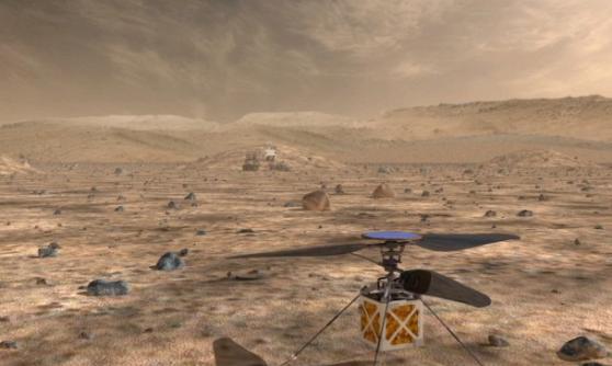 NASA测试无人直升机，协助探测火星地形。图为构想图。