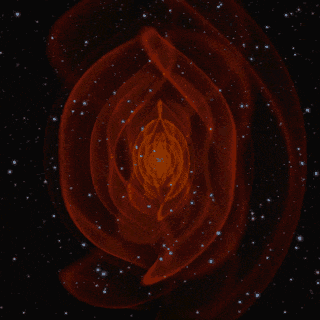 这段动画是由欧洲空间局(ESA)制作并对外发布的，其采用了复杂的计算机模型，模拟了两个黑洞相撞时在宇宙中掀起的时空波纹