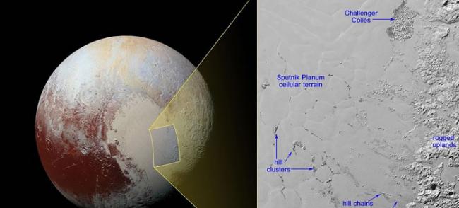 冥王星的史普尼克冰原里发现一些怪异的、几公里宽的多边形地貌特征