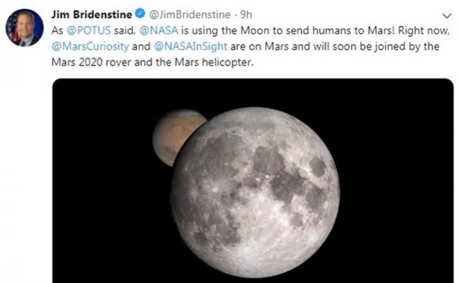 布里登斯廷发文指NASA正在借月球进行探索火星行动。