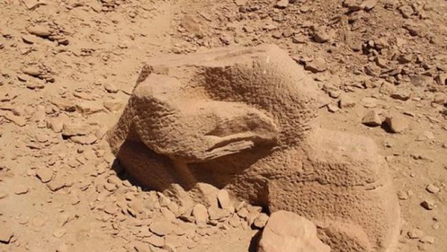 埃及阿斯旺附近的格贝尔山古矿场发现五米高的狮身羊面像