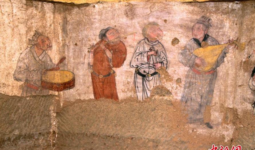 陕西省横山县发现一座元代壁画墓：壁画主体图案为墓主夫妇6人并坐宴饮