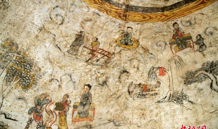 陕西省横山县发现一座元代壁画墓：壁画主体图案为墓主夫妇6人并坐宴饮