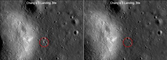 美国在月球轨道上的4颗卫星拍摄到嫦娥三号在月面的活动
