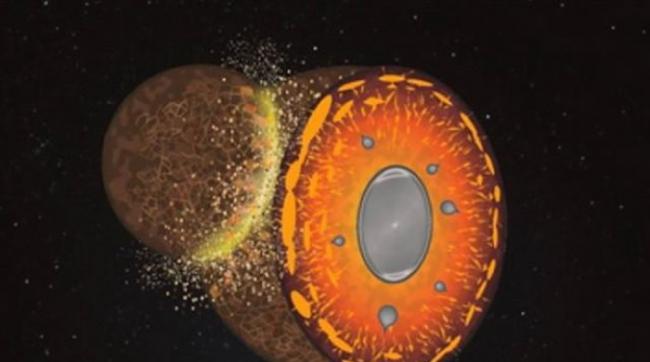 如图所示，这是艺术家描绘的远古陨石持续碰撞地球，导致地壳粉碎化。