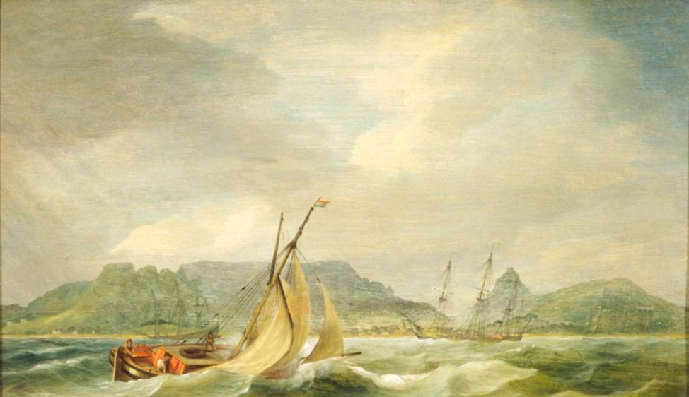 「开普顿塔布尔湾」画于1790年代，描绘圣若瑟沉船遗址附近的景象；那儿的汹涌海水和强风，把这艘船扯得四分五裂。 Photography by Pam Warne