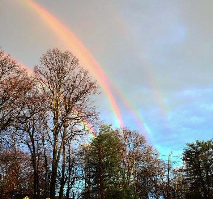 在网路上掀起热烈讨论的四重彩虹，于本周稍早出现在纽约州的一座火车站上空。Photograph by Amanda Curtis