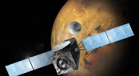 计划中的欧洲2016年火星探测项目，可以看到从轨道器上释放出一枚着陆器正飞向火星