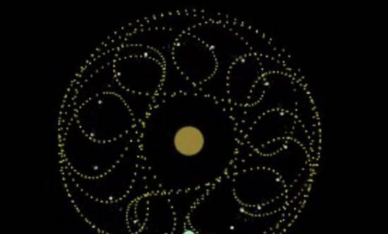 图中显示的是克鲁特尼围绕太阳运转时的奇特轨道，被称为“马蹄形轨道”。这一轨道或许能帮助我们了解引力在行星形成中的作用。