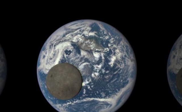 卫星镜头拍下月球正“越过”太平洋外