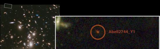 太空望远镜拍到宇宙摇篮时期的星系Abell 2744 Y1