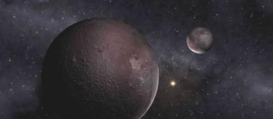 艺术概念图，展示了冥王星。科学家一直认为冥王星轨道外的某个地方可能存在一颗巨大的神秘天体，被称之为“行星X”、“复仇女神”或者“命运女神”。据信，这颗大行星或者