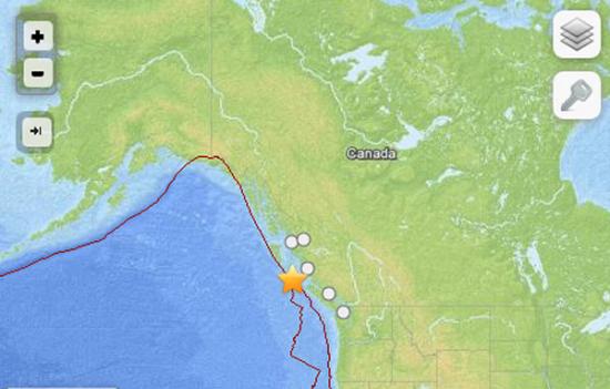 加拿大夏洛特皇后群岛地区附近发生5.9级地震