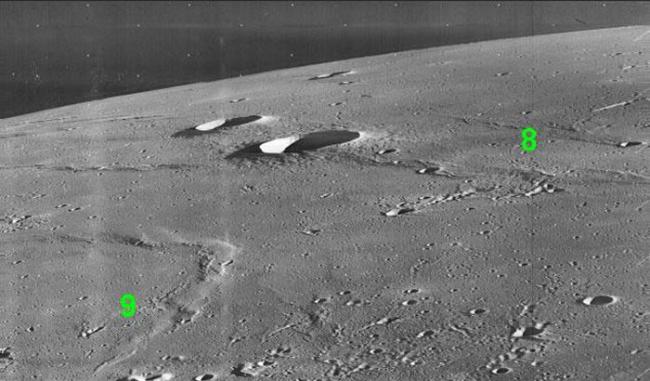 前苏联月球8号与月球9号降落地点，NASA月球轨道环行器3号拍摄