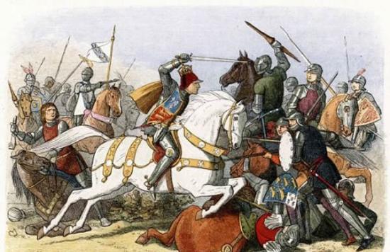 博斯沃思战役：图上骑白马的理查三世在500多年前的博斯沃思战役中被杀，这场战役标志着他的统治结束和都铎王朝崛起