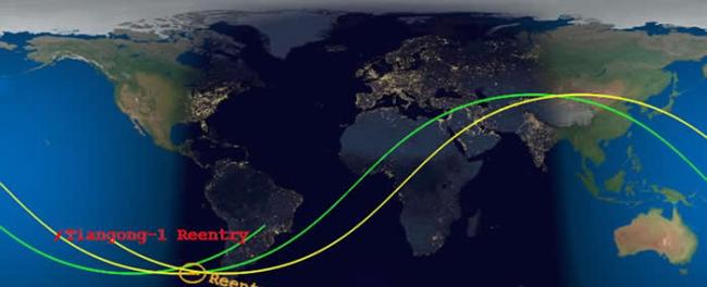 中国空间站天宫一号今天早上8点15分进入地球大气层坠落南太平洋