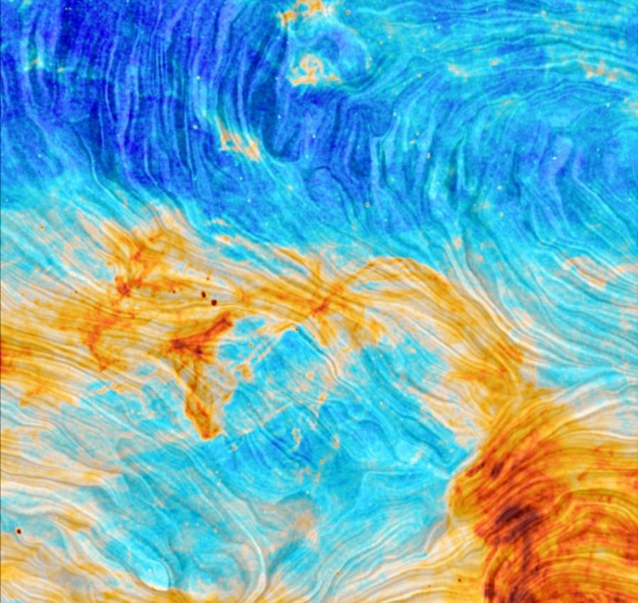 欧洲航天局的天文学家绘制的一幅令人惊异的图像，展示了银河系的磁场结构。图像中，银河系磁场出现环形、拱形和漩涡形结构，堪称宇宙版指纹。这些图像呈现的景象让人不免联