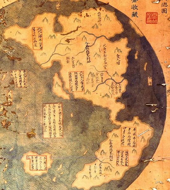 孟席斯先生认为，这部分的地图描绘了1418年中国测绘北美和南美