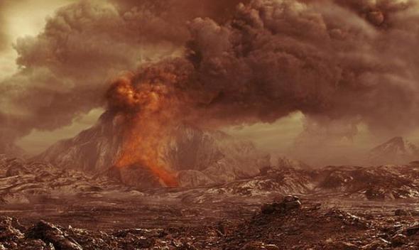 目前，“金星快车”探测器发现金星表面火山活动性的最佳证据，这张图像是艺术家描绘的金星表面火山喷发。