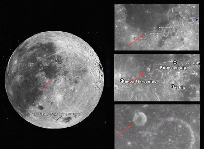图中是谷歌月球放大区域呈现的Rupes Liebig和Rimae Marsenius陨坑。