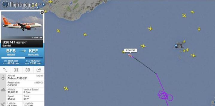 该班由曼彻斯特飞往雷克雅未克的航班，日食时正于北大西洋上空。