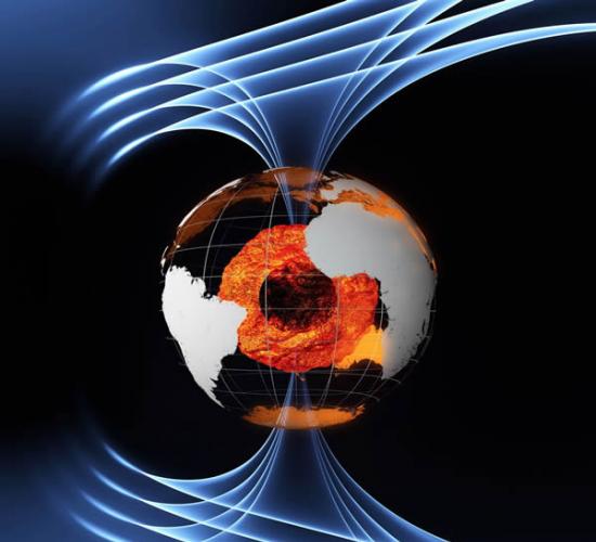 地球磁场是由熔外层地核的相互作用产生的。流动的铁会产生电流，电磁场会持续发生变化。