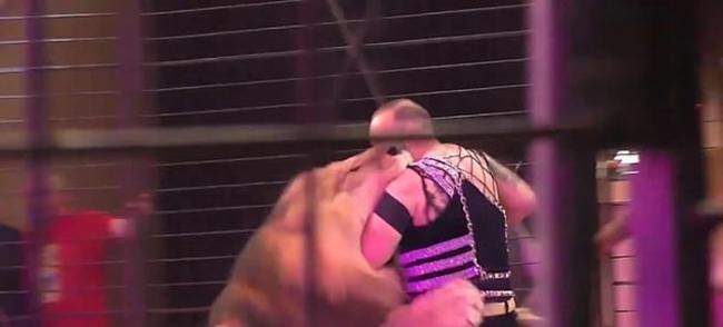 埃及驯兽师Hamada Kouta在乌克兰公开表演时被马戏团公狮子狠咬