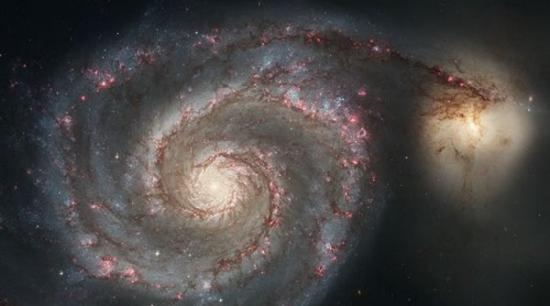 M51涡状星系有着两条典型的旋臂结构，有查尔斯•梅西耶首次发现