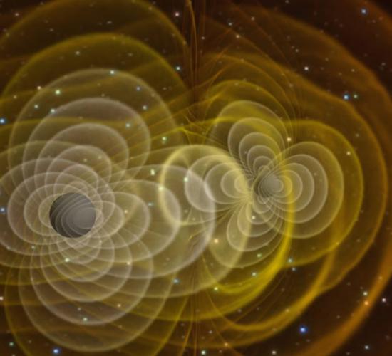 两个旋转黑洞产生的引力波的3D可视化图