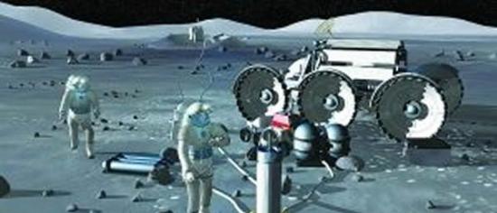 宇航员在月球上进行科研活动设想图