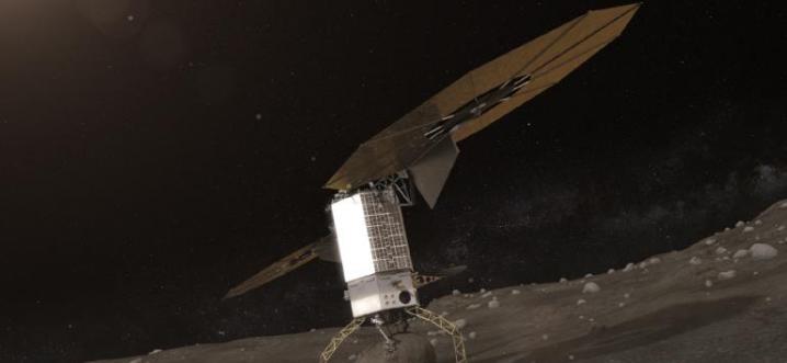 NASA原本打算将整颗小行星拖入月球周围的轨道，但是新计划将只会从小行星表面取走一块巨砾（如插图所示），再将这块巨砾送入环绕月球的轨道供深入研究。Illustr