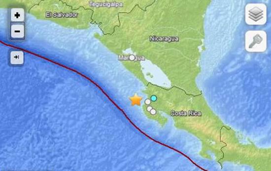 哥斯达黎加西部的太平洋海域发生里氏6.0级地震