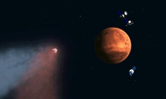 画家笔下赛丁泉彗星飞向火星的情景