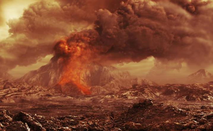 画家笔下的金星火山喷发情形。 Illustration by ESA/AOES