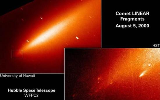 哈勃空间望远镜拍摄的彗星LINEAR (D/1999 S4)的解体过程