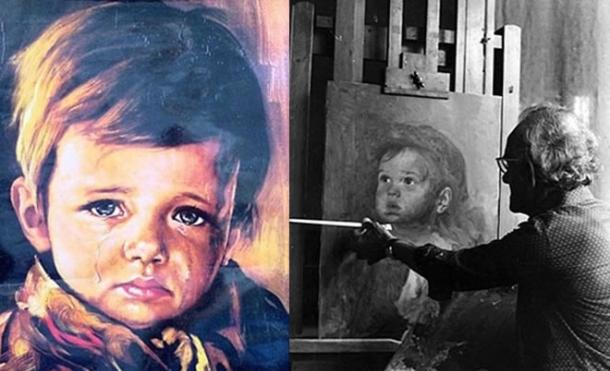 阿马迪欧（右图绘画者）的《哭泣的少年》（左图）系列作品，同被指下了诅咒。