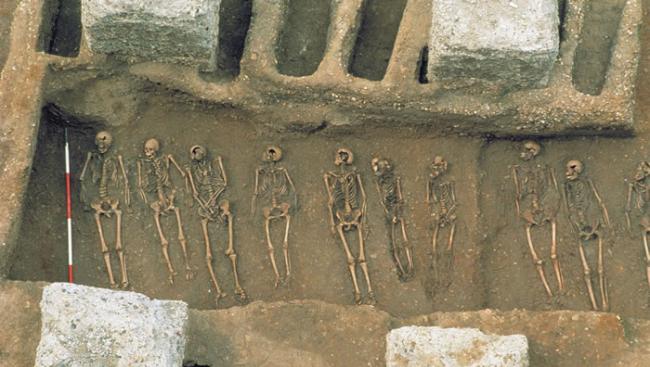 1986年，考古学家在伦敦东史密斯菲尔德（East Smithfield）发现乱葬岗，其中埋葬1340年代的黑死病死者，当时每天埋葬200名瘟疫病死者。
