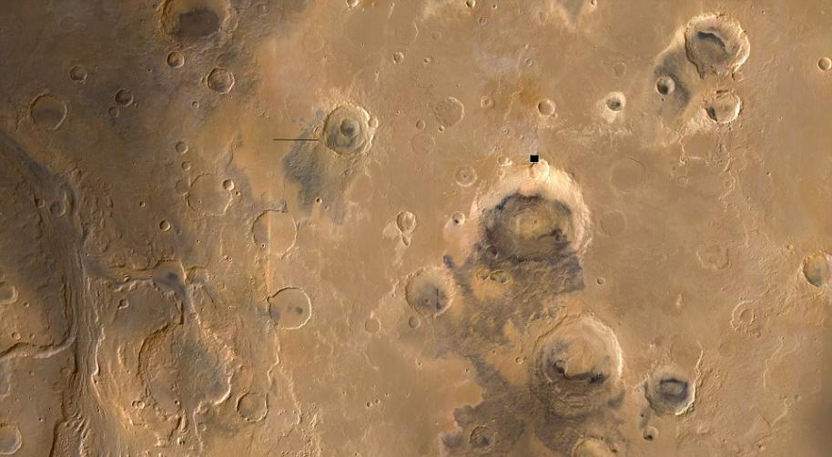 火星“MC-11”东部地区的地形结构，暖色调部分是较高海拔地区。