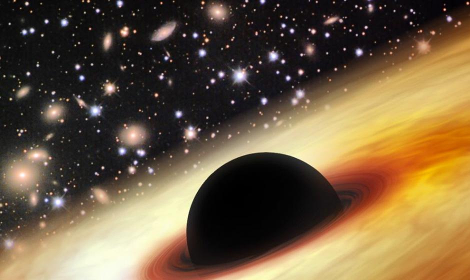 一个类星体中发现了质量重达太阳120亿倍的巨大黑洞，类星体是一个亮度极高的巨大天体，中心有一个黑洞，如图所绘。 ILLUSTRATION BY ZHAOYU L