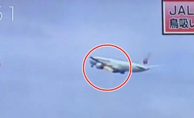 影片中可见，客机左翼引擎起火。