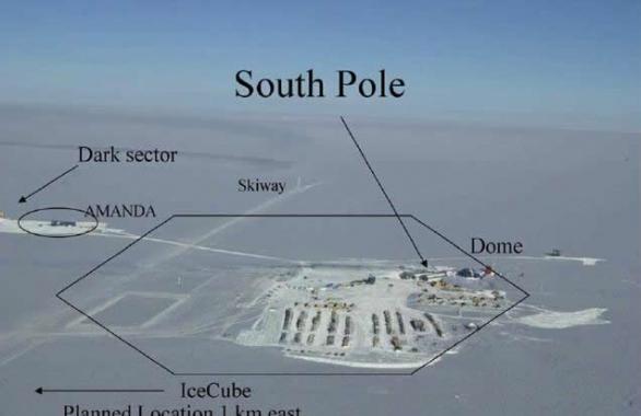 这个中微子望远镜位于南极冰盖8000英尺之下，体积有一立方千米
