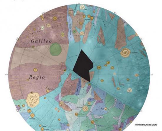 科学家绘制的木卫三地图上显示出撞击形成的痕迹