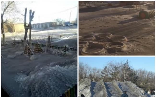 哈萨克斯坦中部城市铁米尔套降黑雪
