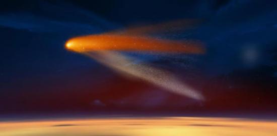 艺术概念图，赛丁泉彗星近距离掠过火星。