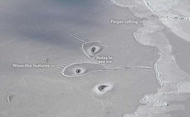 NASA“冰桥行动”在北冰洋发现神秘圆形冰洞 或是海豹浮面呼吸造成