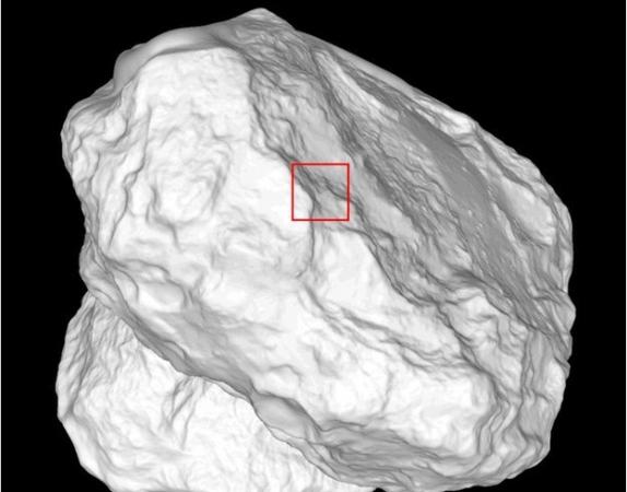 关于图像拍摄位置的问题，更加精确的说法是，拍摄区域位于两个分别名为“Imhotep”和“Ash”的地区之间。随着距离太阳越来越近，67P彗星的彗核表面正变得越发