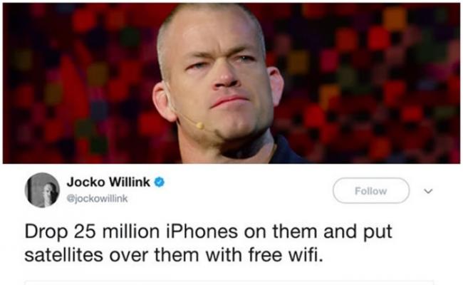威林克建议向朝鲜空投iPhone解决问题。