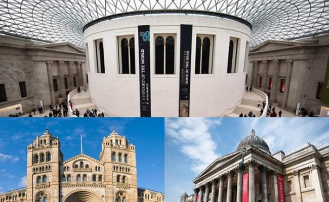 大英博物馆（上图）、自然历史博物馆（左下图）及英国国家艺术馆（右下图）推新招收捐款。