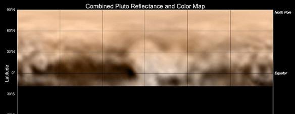 图片显示左侧赤道处有一条形态似“鲸”的黑色区域，并且“鲸”尾部还有一个宽约350公里的环形带。天文学家表示，由于“新视野”号探测器距离冥王星仍然太远，传回的图片